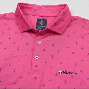 Donald Ross Sport Mens L Pink Golf Flag AOP Polo Shirt Maryville C.C Logo